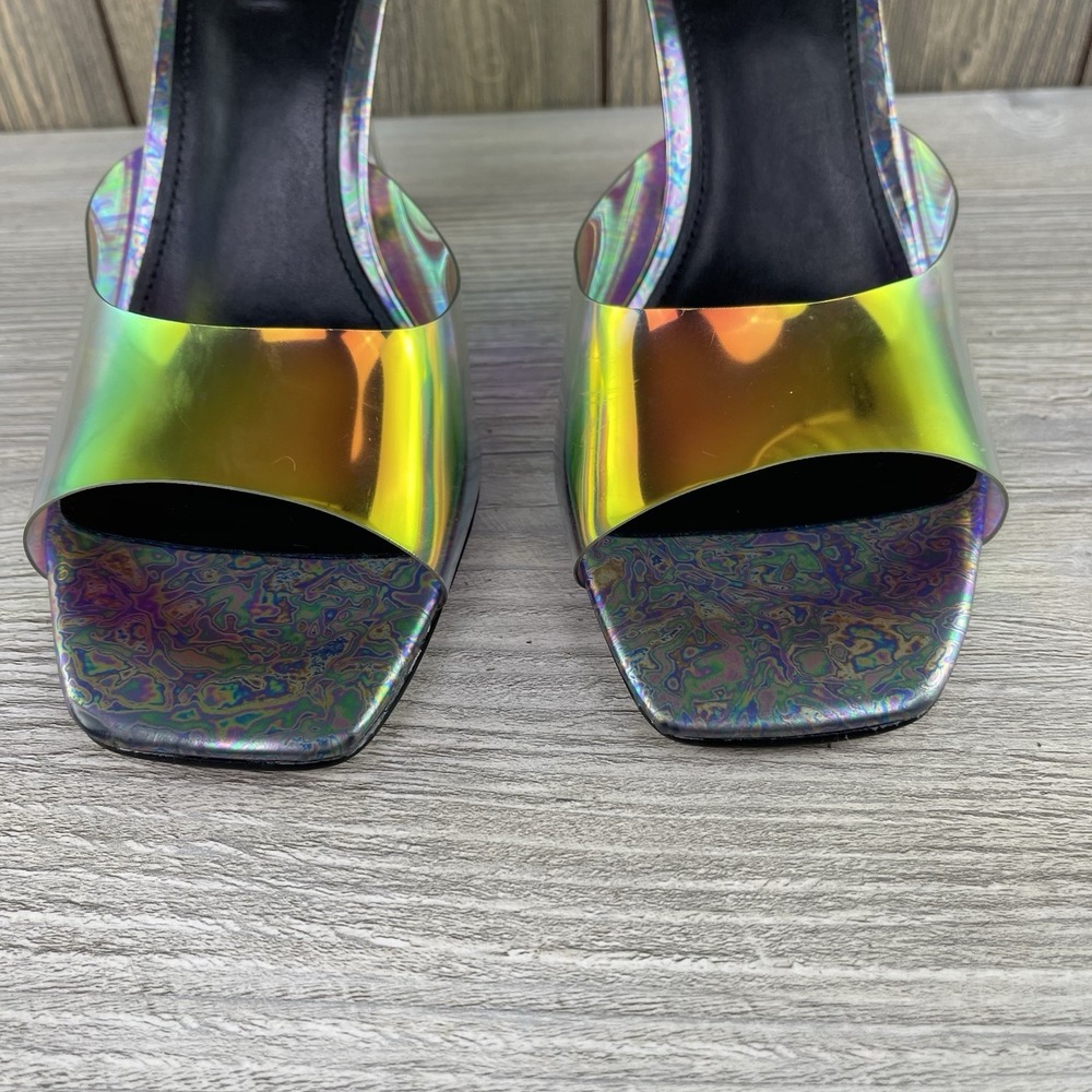 Nine West Holographic Clear Heel Mule Sandals Square Toe Rainbow Women's Size:10 - Picture 8 of 16